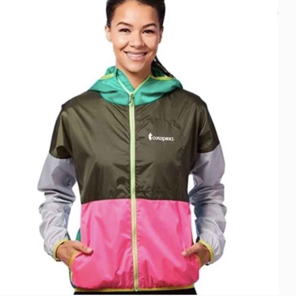 cotopaxi Olive Green Teal Pink Colorblock Windbreaker Jacket
